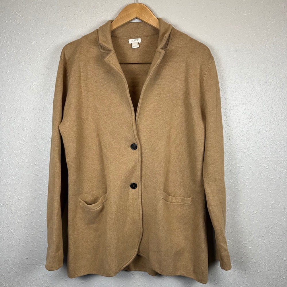 J. Crew Womens L Sweater Blazer Camel Tan 100% Cotton Neutral Office Preppy